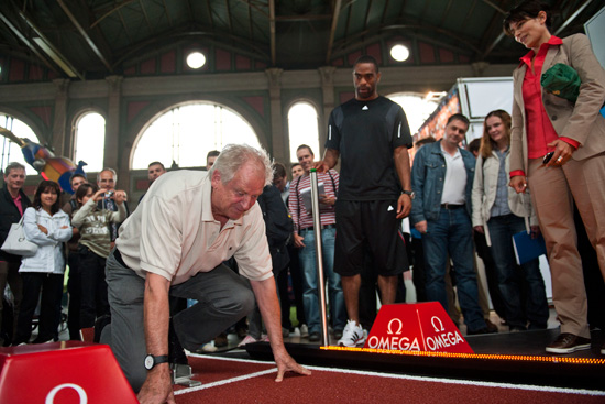 OMEGA ambassador Tyson Gay and Armin Hary at Zurich Main Station